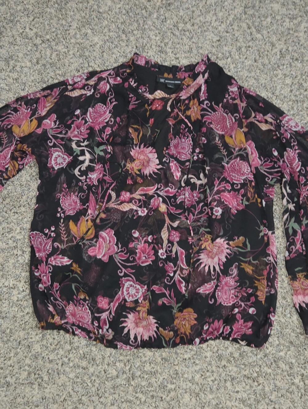 Floral Pink and Black Long-Sleeve Blouse